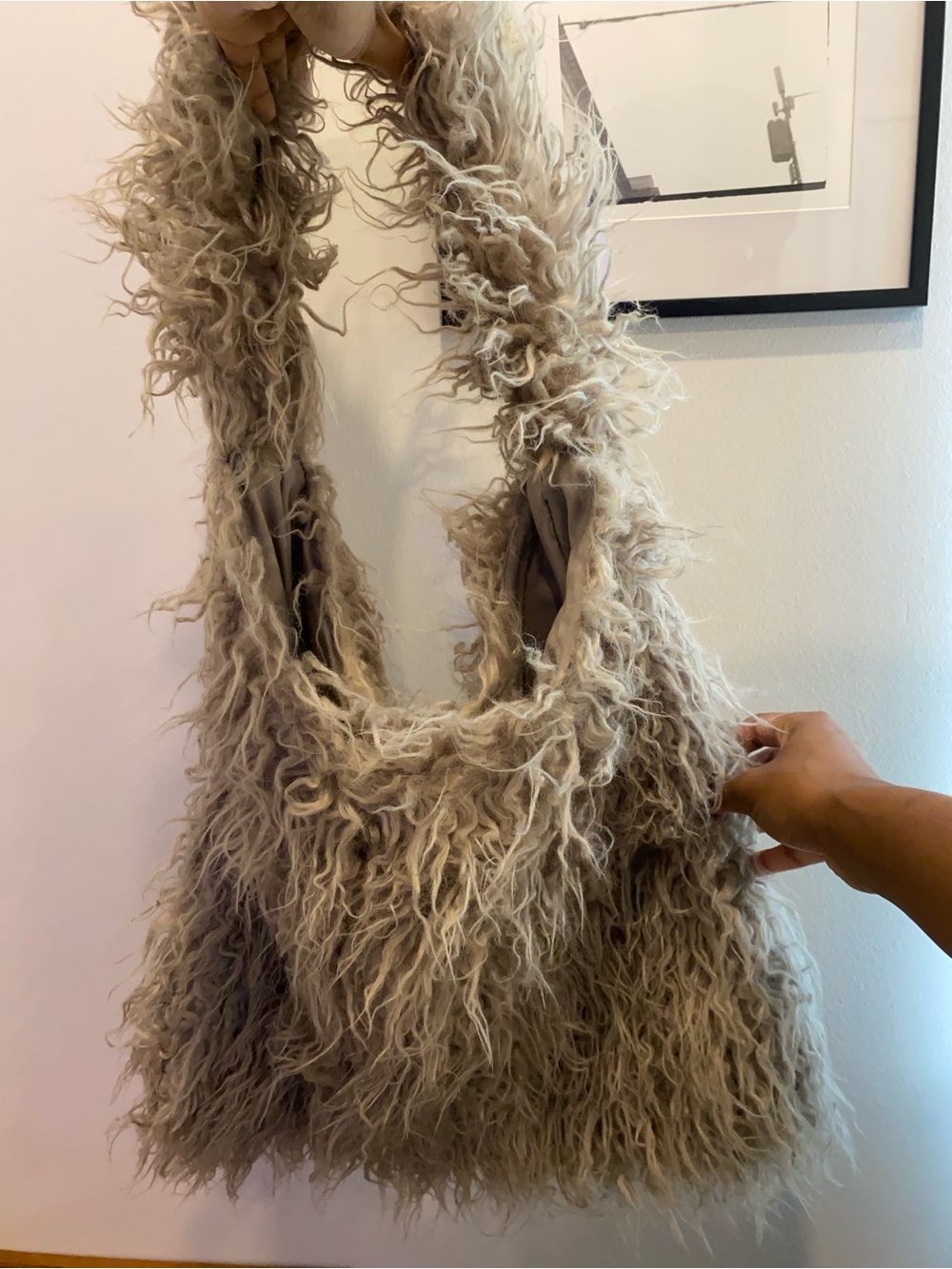Urban Outfitters Shaggy Faux Fur Shoulder Bag in Taupe